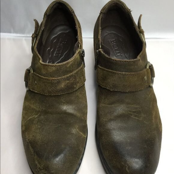 Born Womens Leather Booties Buckle Zipper Detail Size 7.5 Grunge Distressed Look - Picture 4 of 11